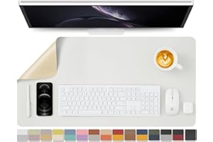 HOMIEAZICOZI Dual Sided Leather Desk Mat - Waterproof Desk Pad for Office and Home - Desk Organization and Accessories - Ideal for Large Mouse Pad and Desk Mats on Top of Desks(White+Beige,31.5"x 15.7")
