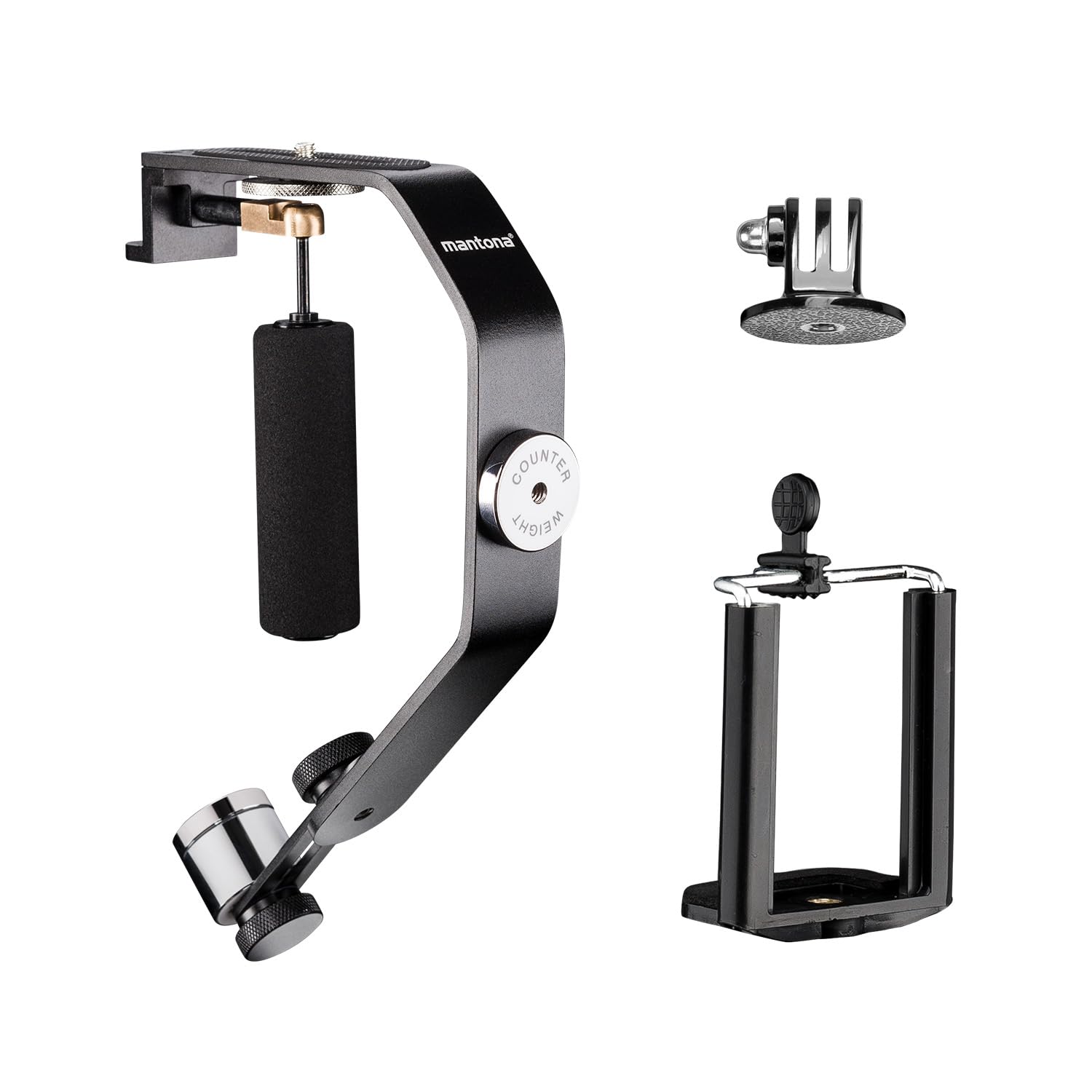 Mantona Steadycam for action cams SUCH AS Rollei, GoPro Hero 2/3 / 3+ / 4, Qumox, Easypix, Actionpro X7 and many more (1/4 inch thread, stabilised shooting, small dimensions, incl. counterweight)