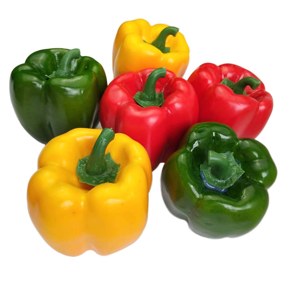 Lorigun Artificial Bell Peppers Fake Veggie Colorful Bell Peppers For Decoration, Decorative Vegetables, Red Green Yellow Bell Peppers 6Pcs (Each Color 2Pcs)
