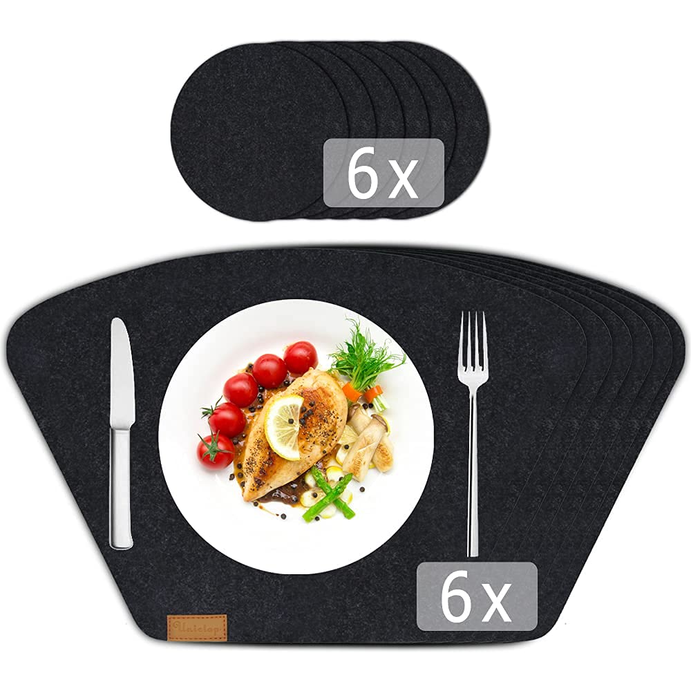 Felt Placemats,Table Mats And Coasters Set Of 6 Place Mats 6 Glass Coasters 44x30cm,Heat-Resistant and Washable Placemat Set For Dining Kitchen Table — image 1