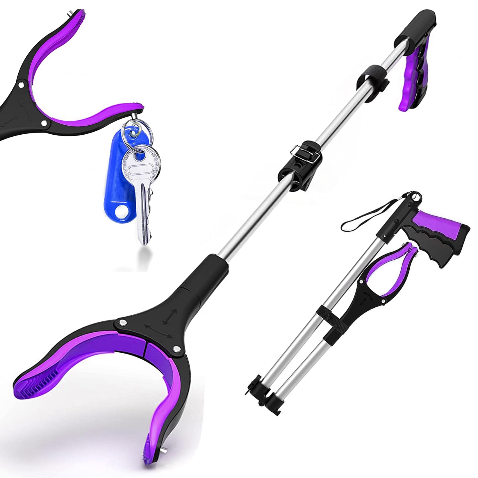 KY-Tech Litter Picker Grabber Stick, 32inch Litter Picker for Adults, Foldable Grabber Reacher Tool with Magnetic, Helping Hand Grabbers for Disabled (Upgrade 32" Purple)