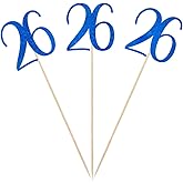 Blue Glitter 26th Birthday Centerpiece Sticks, 12-Pack Number 26 Table Topper Anniversary Party Decorations