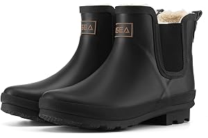 HISEA Women's Plush Rain Boots Waterproof, Chelsea Rubber Booties Women, Ladies Ankle Snow Boots for Winter Spring Garden Outdoor
