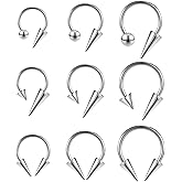 FLOGWE 16G 316L Spike Septum Rings Lip Rings Horseshoe Nose Rings, Rook Daith Helix Tragus Cartilage Earrings Hoop, Stainless Steel Lobe Lip Piercing for Women Men