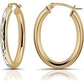 Hoops & Loops 925 Sterling Silver 3mm Oval Diamond-Cut Hoop Earrings for Women, Silver, Yellow Gold, Rose Gold & Black