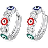 Esbbela Evil Eye Hoop Earrings for Women Tiny Eye Earrings Blue Devil Eye Colorful Heart Third Eye Small Huggie Hoop Earrings Spiritual Protection Gold Eye Jewelry