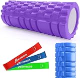 A5 Fitness Purple Foam Roller with 3 Resistance Bands - Lightweight Muscle