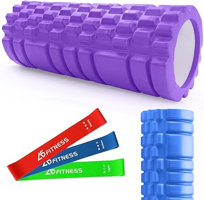 A5 Fitness Purple Foam Roller with 3 Resistance Bands - Lightweight Muscle