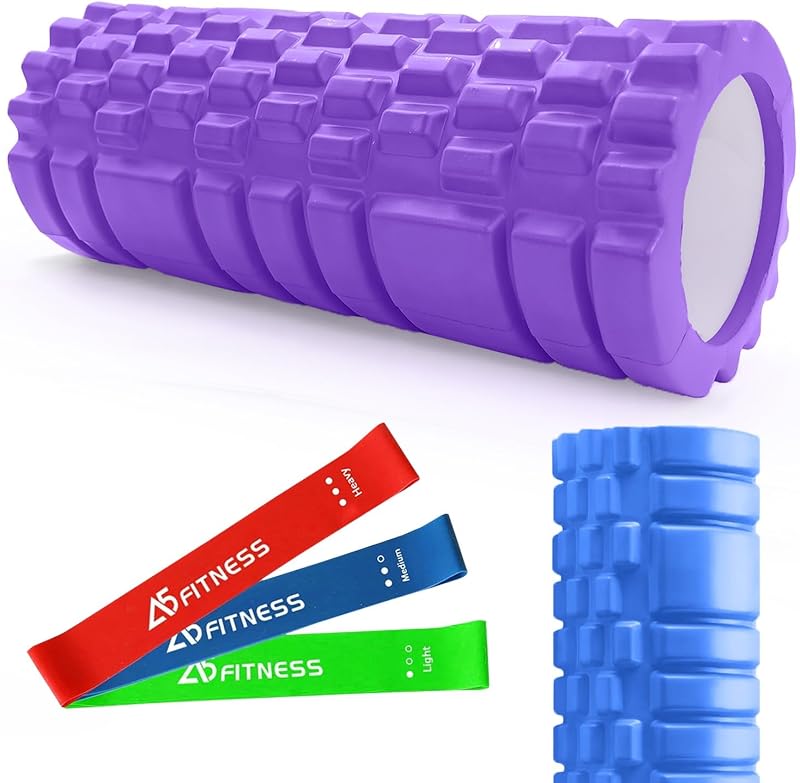 A5 Fitness Purple Foam Roller with 3 Resistance Bands - Lightweight Muscle