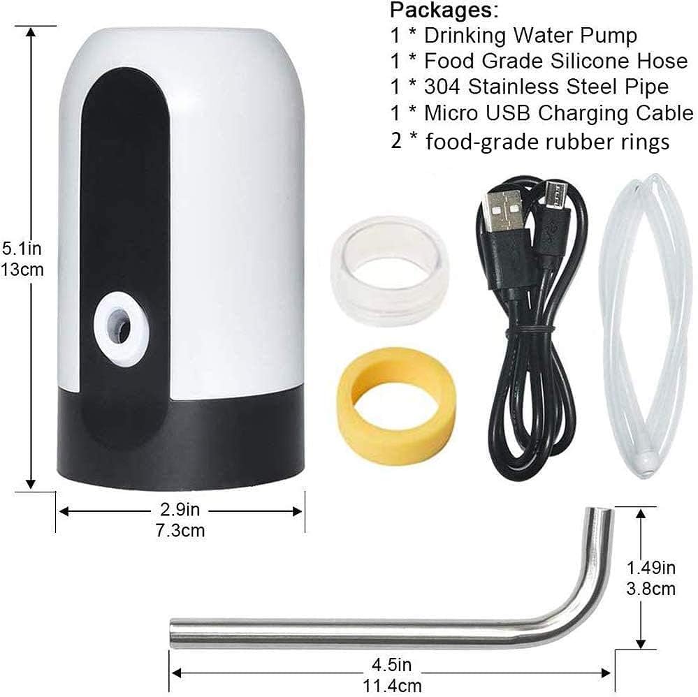 Water Bottle Pump 5 Gallon, CHIVENIDO Electric Drinking Water Pump for 48mm Screw and 55mm Crown Tops Water Jug Dispenser Smart USB Rechargeable Bottle Water Pump for Home Kitchen Office (White1) - - 
