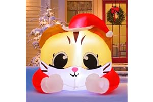 GOOSH 5 FT Christmas Cat Inflatables Outdoor Decoration, Christmas Cat Blow Up with Built-in LEDs for Christmas Indoor Outdoor Yard Lawn Garden Decorations