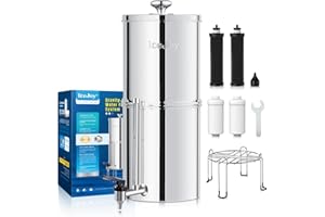 ICEJOY 8-Stage Gravity Water Filtration System 3.0 Gallon-304 Stainless Steel Countertop System with 4 Filters and StandReduce 99.9% Chlorine, NSF/ANS 42 Certifcation