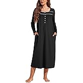 Ekouaer Womens Long Sleeve Nightgowns Long Sleep Shirts Henley Night Shirts Full Length Nightgown