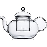 CNGLASS Glass Teapot Stovetop Safe,Clear Teapot with Removable Infuser 20.3 oz,Loose Leaf and Blooming Tea Maker