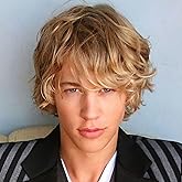 Wiwige Mens Blonde Wig Short Wavy Fluffy Natural Hair with Bangs Synthetic Halloween Cosplay Costume Party Full Wigs