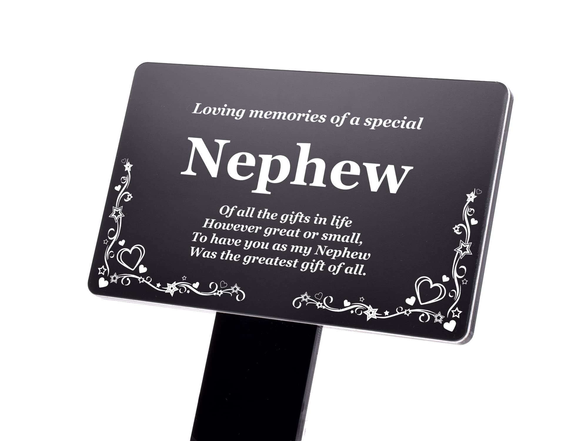OriginDesigned Nephew Memorial Stake - Engraved with poem (Gold/Silver/Copper or Black & White Plaque) Active (Black)
