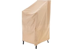 WJ-X3 Stackable Patio Chair Cover, Heavy Duty, Wind Resistant and Waterproof Outdoor Lawn Patio Chair Covers, 28W x 36D x 45H, (4-6 Stacked Chairs), Beige, 1-Pack