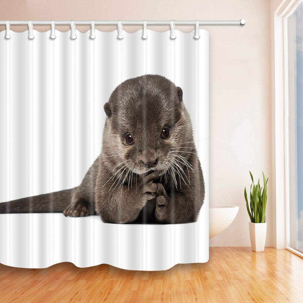 FANG2018 Otter with white background bathroom shower curtain Durable Fabric Mildew Bathroom Accessories Creative with 12 Hooks 180X180CM