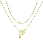 HABIKIP Initial 14K Gold Plated Necklaces for Women, Layered Bubble Letter A-Z Necklace Pendant Choker Necklaces for Women Trendy Monogram Name Necklace Personalized Jewelry for Women