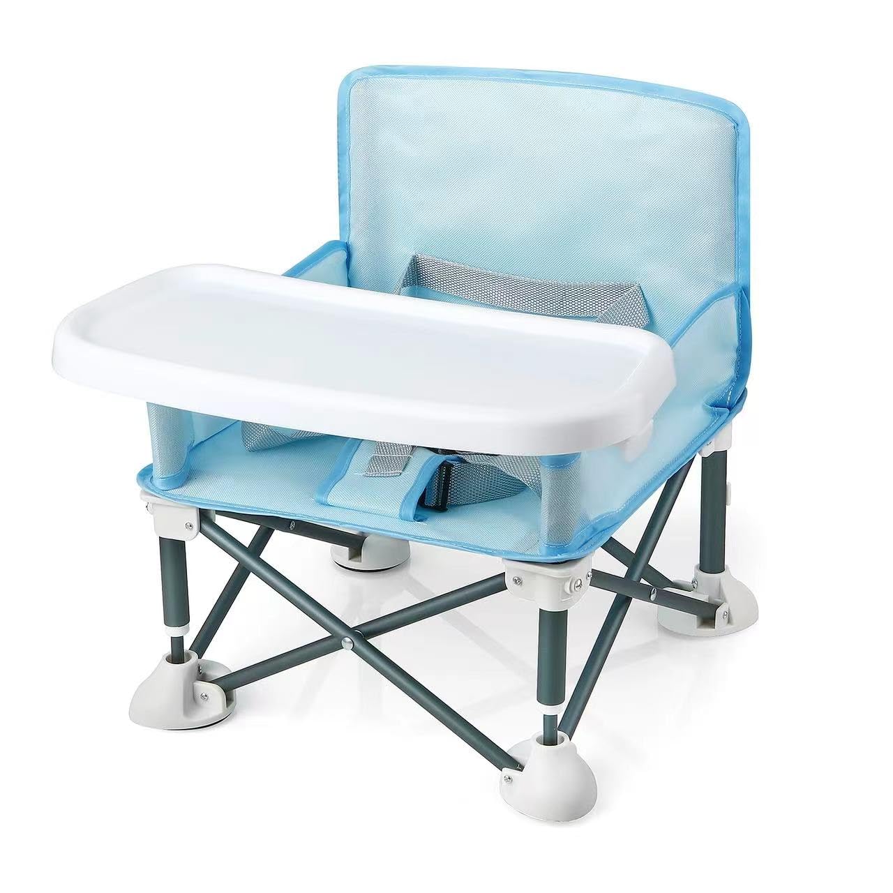 Photo 1 of PandaEar Portable Travel Booster Seat with Tray| Folding Baby Seat Booster High Chair for Dining Table| Compact Camping Chair for Lawn, Beach Indoor/Outdoor Use| Toddlers, Kids (Light Blue)