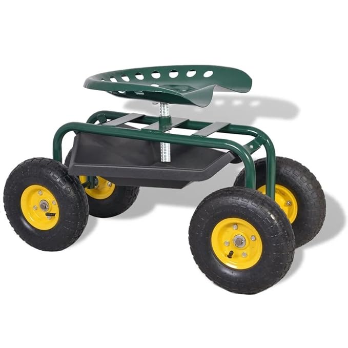 vidaXL Gartenrollsitz Pneumatikräder Gartenhocker Gartenroller Rollhocker Grün