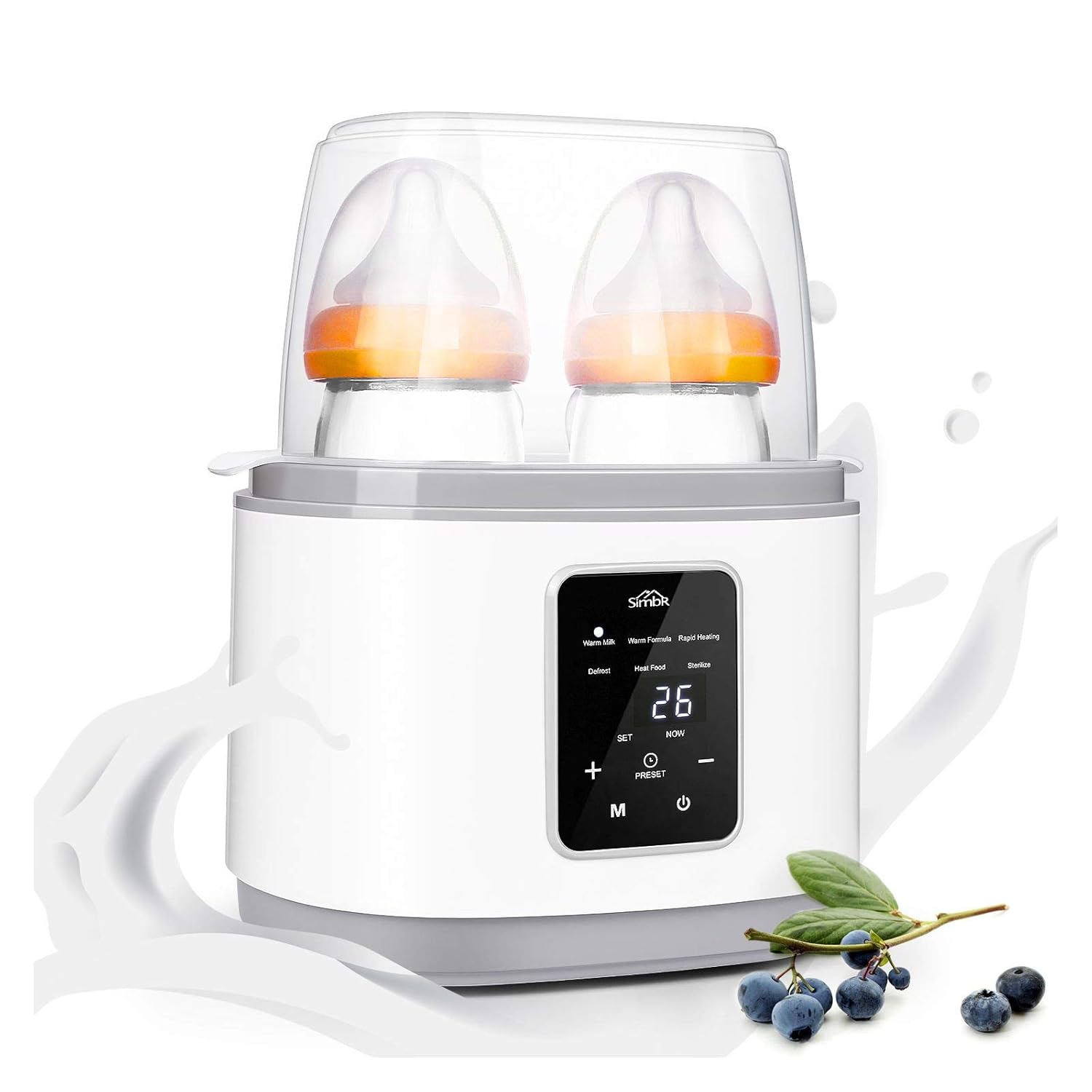 SIMBR Flaschenwärmer Babykostwärmer, Sterilisator für Babyflaschen, 6 in 1 multifunktionaler Flaschenwärmer, schnelle Erwärmung, mit Temperatur, LCD Display und Timer