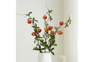 PALONMY 3 Bunches 27.5inch Artificial Pomegranate Branches with Stem Faux Fruit for Vase Realistic Fake Pomegranates Tree Branch for Kitchen Decoration Home Wedding Party Farmhouse Garden Spring Summer Decor