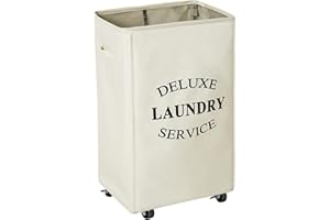 WOWLIVE Large Rolling Laundry Basket Wheels 90L Collapsible Tall Laundry Hamper Handle Foldable Dirty Clothing Basket Fold up Rectangular Hampers for Laundry Dorm Room (Beige)
