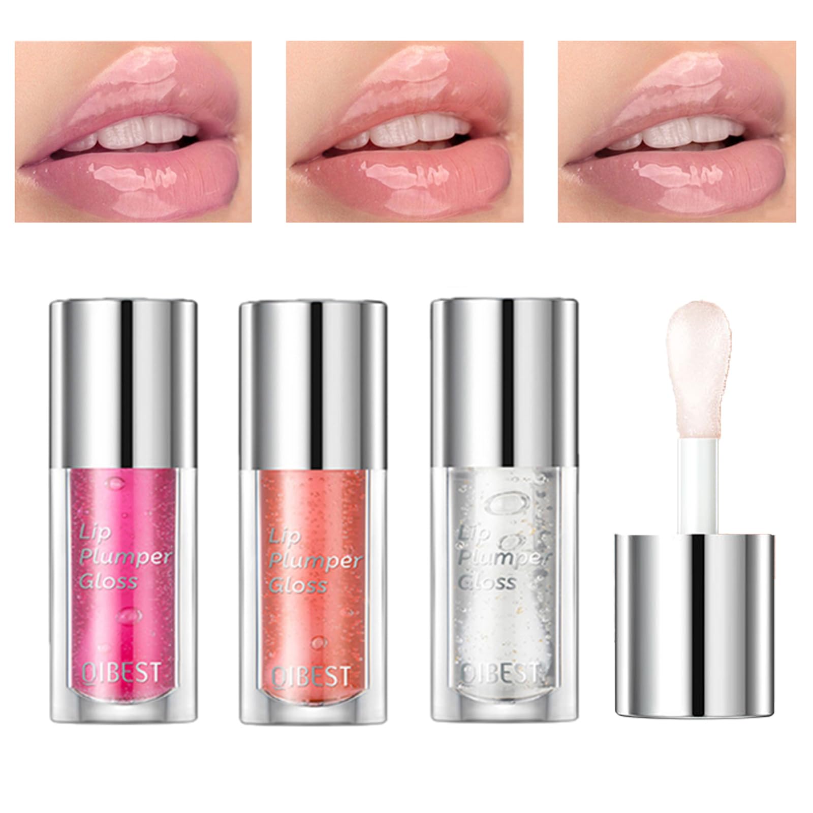 Gireatick 3pcs Clear Liquid Lipstick Set, Shinny Long Lasting Waterproof Moisturizing Plumping Lip Plumper Makeup Kit for Fuller Looking Lips, Use Alone or Mix Up with Other Lipstick