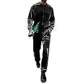 LecGee Men's 2 Piece Velour Tracksuit Full-zip Long Sleeve Sweatshirt and Jogger Pants Outfits Velvet Jacket Pants Set M-3XL