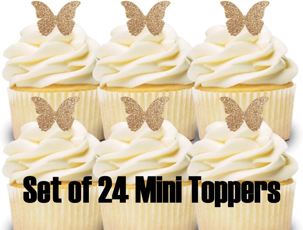 Amazon Com 24 Mini Cupcake Toppers Rose Gold Glitter Butterflies