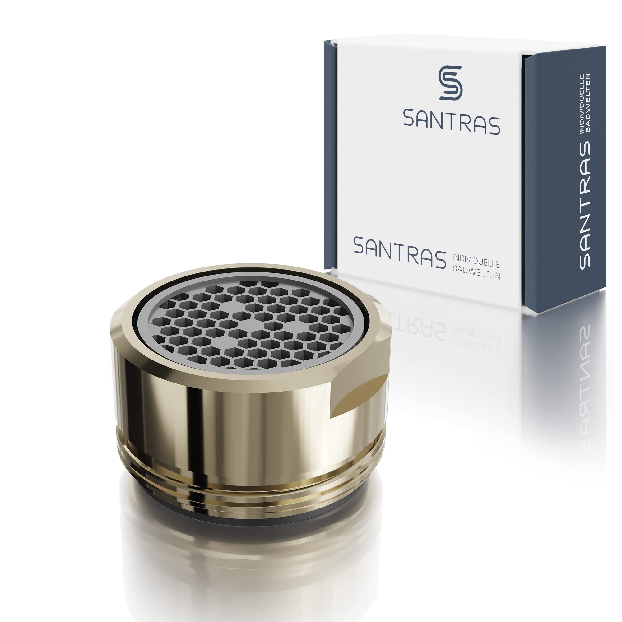 SANTRAS® Aerator M24x1 for Any Conventional tap with Golden Aerator Strainer Insert (External Thread 22 mm) with Filter Insert, high-Quality Seal and air Mixer Made in Germany