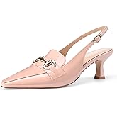 Oh Mispares Women’s Slingback Pumps Closed Pointed Toe Low Kitten Heels Patent Leather Buckles 2.6 Inch Dress Shoes for Office Party Wedding