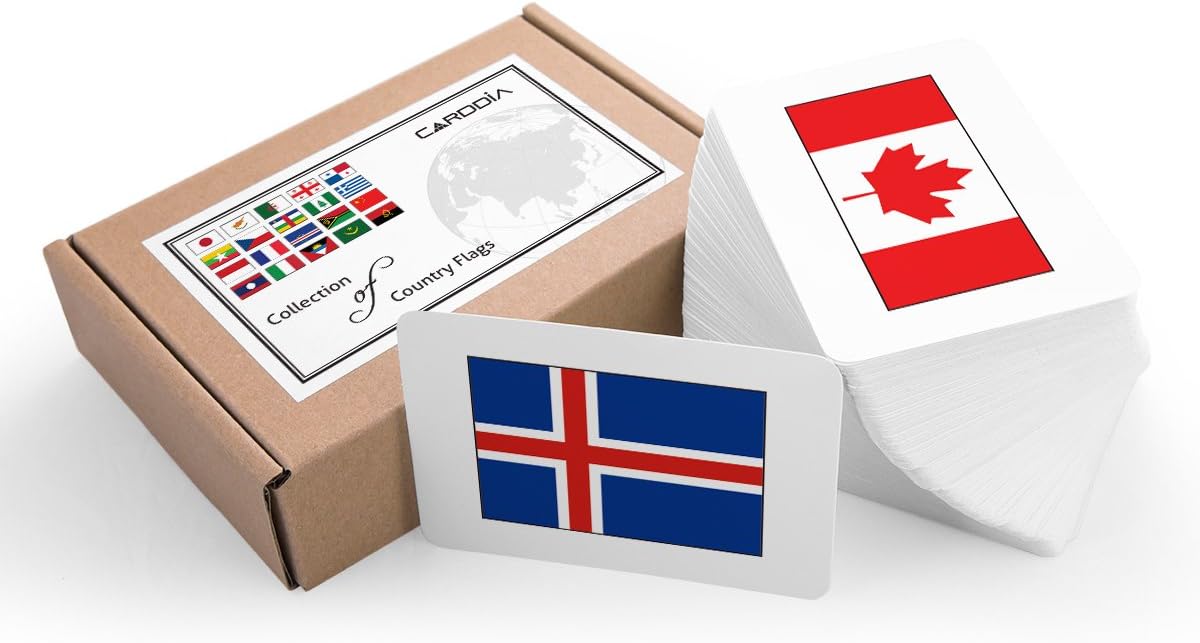 Collection of Country Flags Educational Flashcards (Premium full set), White, Standard poker size (89 x 63.5 mm)