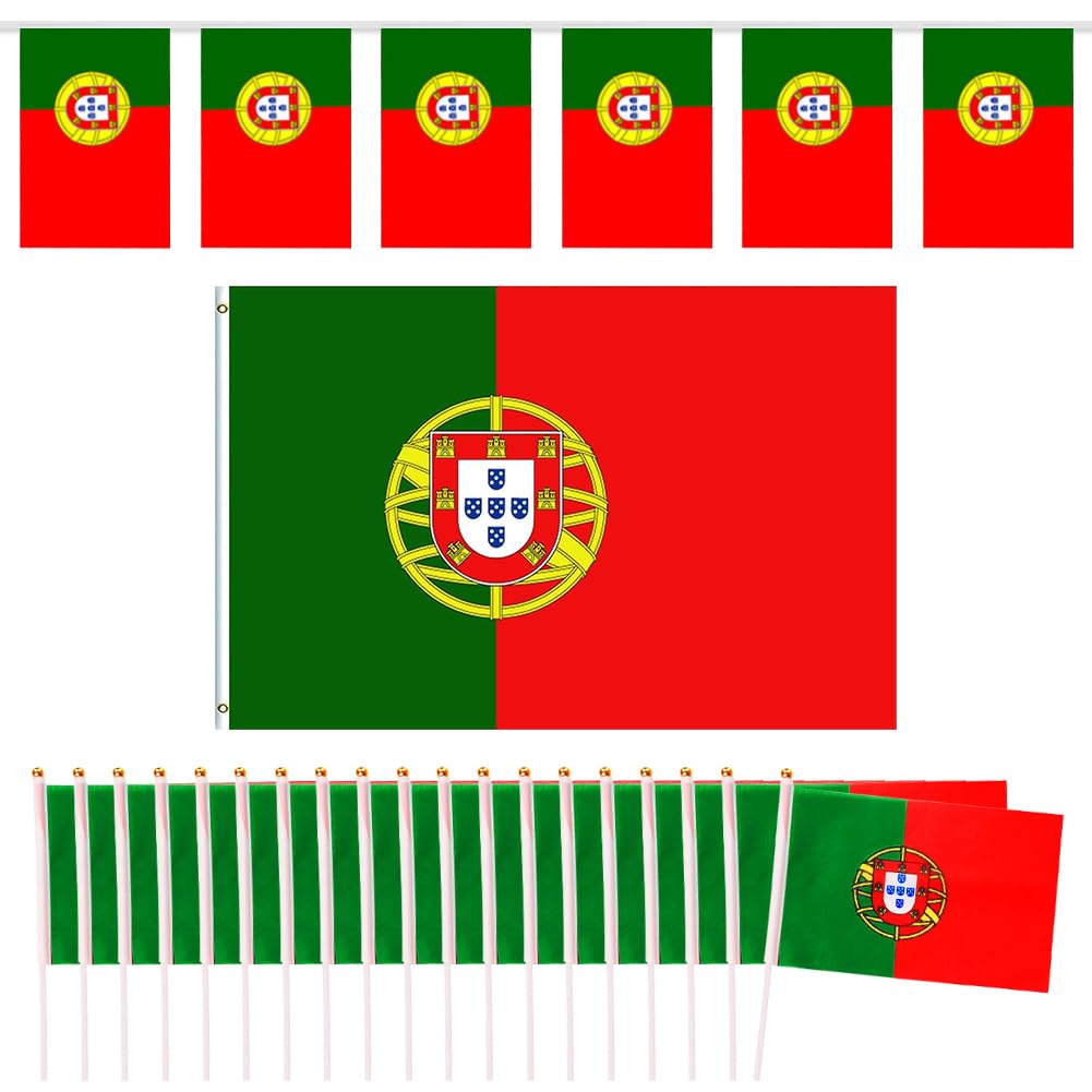 ZPSOSPZ Portuguese Flags,22PCS Portugal Bunting Flag Hanging Flag for World Cup 2024 5x3ft Portugal Flag for Euro Football Cup Olym Games 2024 Sports Events Bar Indoor Outdoor Party Decorations