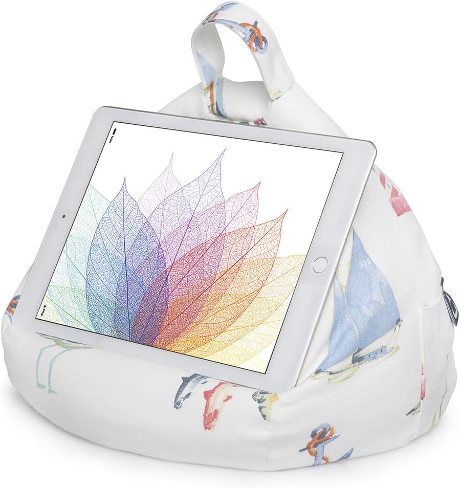 iBeani iPad Pillow & Tablet Cushion Stand - Securely Holds Any Size Tablet, eReader or Book Upto 12.9 inches, Hands Free Comfort at Any Angle on Any Surface - Nautical