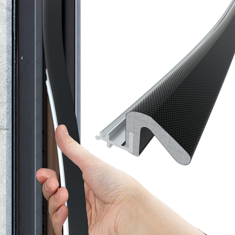 Cuysfead 256Inch/6.5m V-Shaped Black Kerf weather stripping door seal strip,PU Foam tape Draft Excluder for Windows Door gap Insulation,Rigid PVC Flange Applied to Door Frame,Dustproof,Anti-Collision