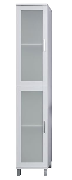 trendteam FLO10101 Badhochschrank Weiß Melamin, Glas Satiniert, BxHxT 35x188x33 cm