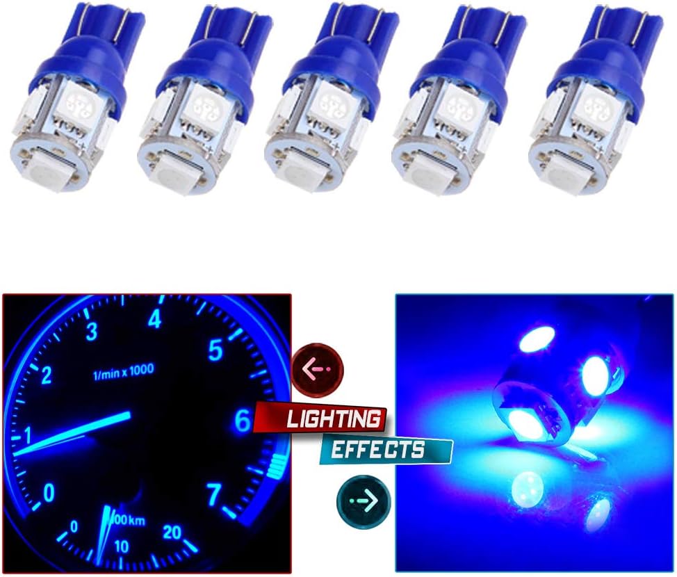 cciyu T10 194 168 LED Light Bulb Dashboard Light Instrument Cluster Gauge Dash Light Lamp,5Pack Blue