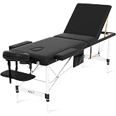 ABET Portable 3-Fold Massage Table, Height Adjustable &amp; Compact | Durable Light-weight Aluminum Feet, Ideal for Lash &amp; Tattoo, Features Detachable Oil Pocket, Towel rod, Face cradle, Armrest