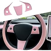XTnueort for Tesla Model 3/Y Steering Wheel Trim Cover, for Tesla Model Y/3 Interior Decorative Accessories (Pink)