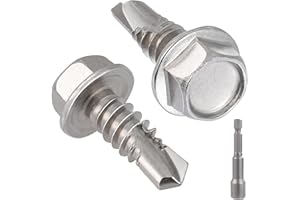 VGBUY 100Pcs #12 x 3/4" Self Drilling Screws for Metal,410 Stainless Steel Self Tapping Screws,Sheet Metal Screws,Quick Metal Tapping,Hex Washer Head