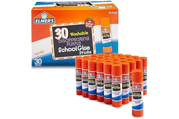 Elmer's Disappearing Purple School Glue Sticks, Washable, 7 Grams, 30 Count - Posters, Back to School, Bulk Pack for Classrooms, #1 Teacher Brand