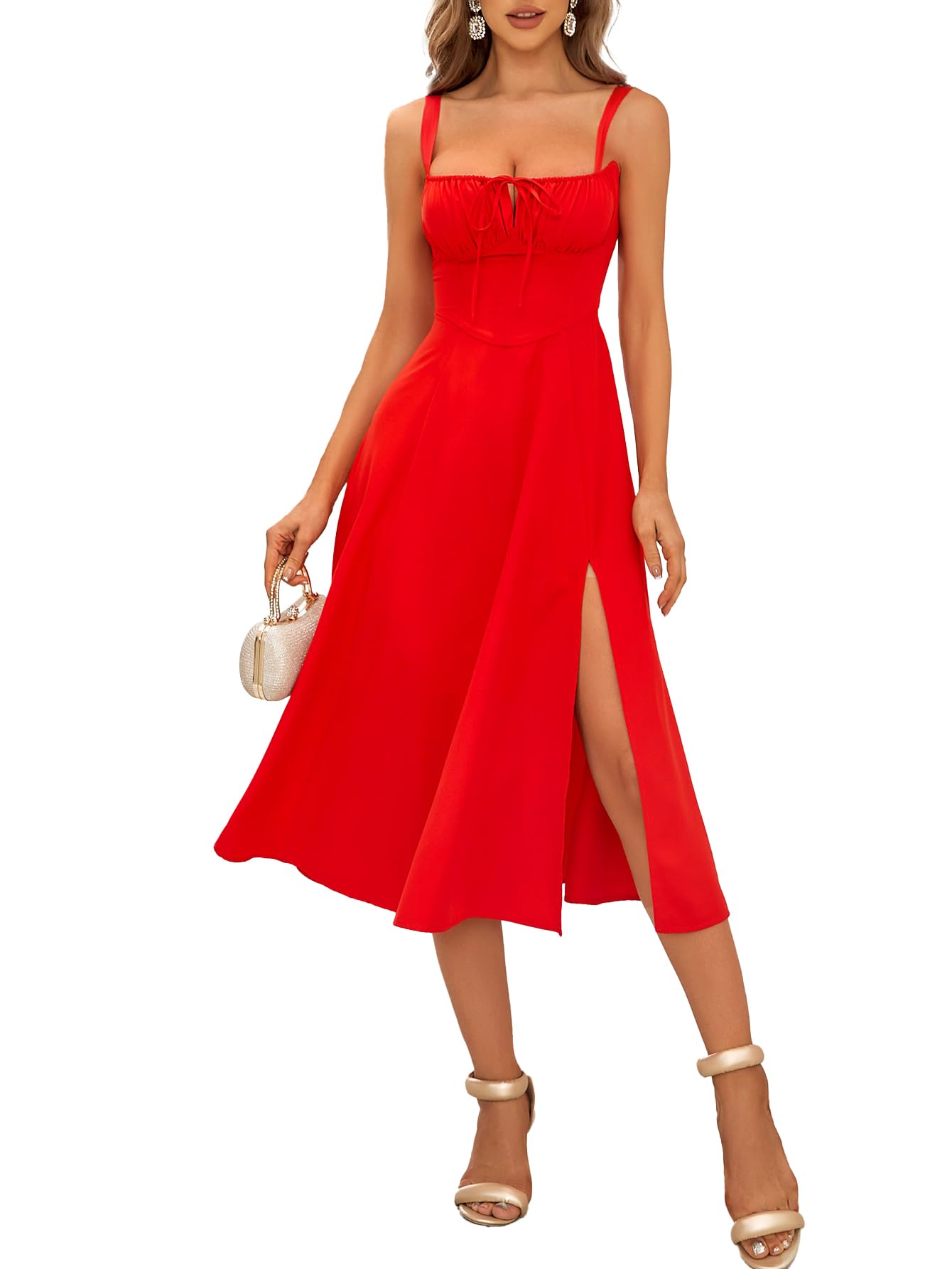 Spaghetti Strap Bustier Midi Dress.
