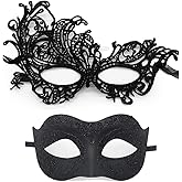 Masquerade Mask for Couples Lace Eye Mask Venetian Carnival Halloween Mask Party Ball Prom Mask Costume Mardi Gras 2Pack