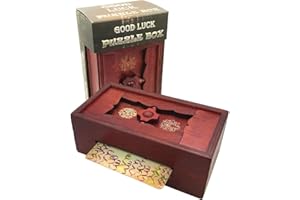 WINSHARE PUZZLES AND GAMES Good Luck Puzzle Box Secret - Money and Gift Card Holder in a Wooden Magic Trick Lock with Hidden Compartment Piggy Bank Brain Teaser Game