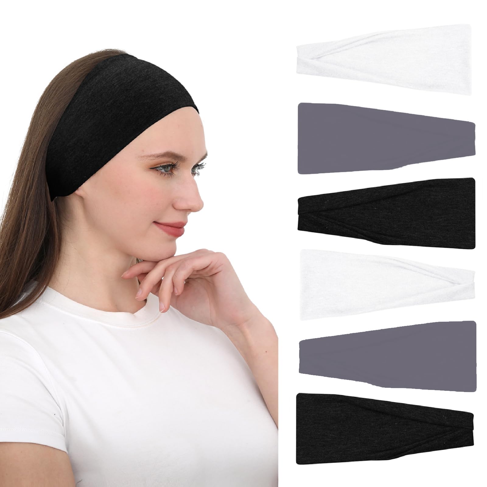 Photo 1 of RITOPER Headbands for Women Non Slip, Wide Workout Headband Cotton Black White Head Bands Hair Bands for Women's Hair, Thick Headbands Head Wraps for Fashion, Yoga, Running, Spa Day, Party, Travel