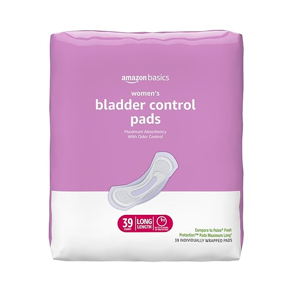 AMAZON BASICS INCONTINENCE PADS FOR WOMEN LONG, BLADDER CONTROL, POSTPARTUM, MAXIMUM ABSORBENCY, UNSCENTED, 39 COUNT