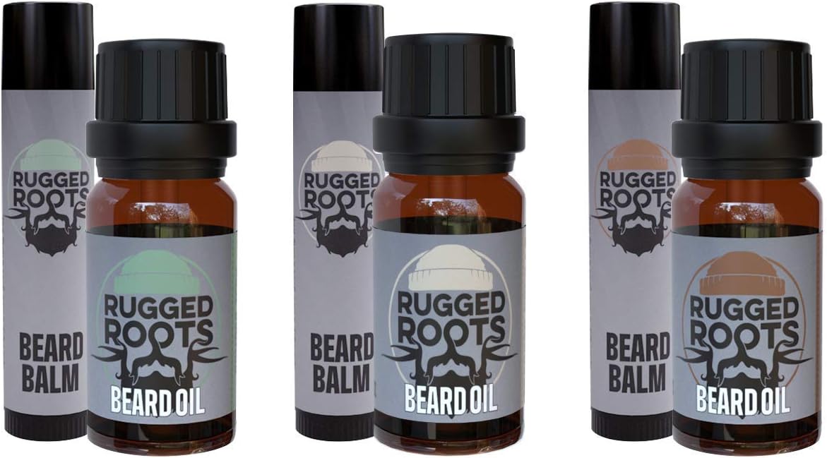 Beard Oil and Balm Stick, Variety Sampler Pack, Condition and Soften Dry Itchy Beard. Try Three Top Scents, Amber Sandalwood, Tobacco Vanilla & Bamboo Teak. Small Stocking Stuffers for Men.