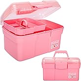 TERGOO 11in Mutipurpose Storage Box Organizer with Removable Tray, Portable Small Craft Organizer with Handle, Plastic Clear Tool Box Art Case for Makeup, Sewing, Nail, Hair Accessories (Pink)